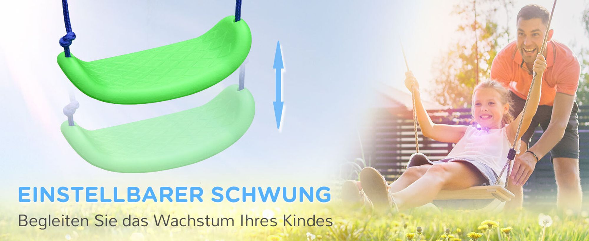 Outsunny Schaukelgestell, Outdoor-Schaukelgerüst mit 2 Schaukeln, 1 Wippe, Grün