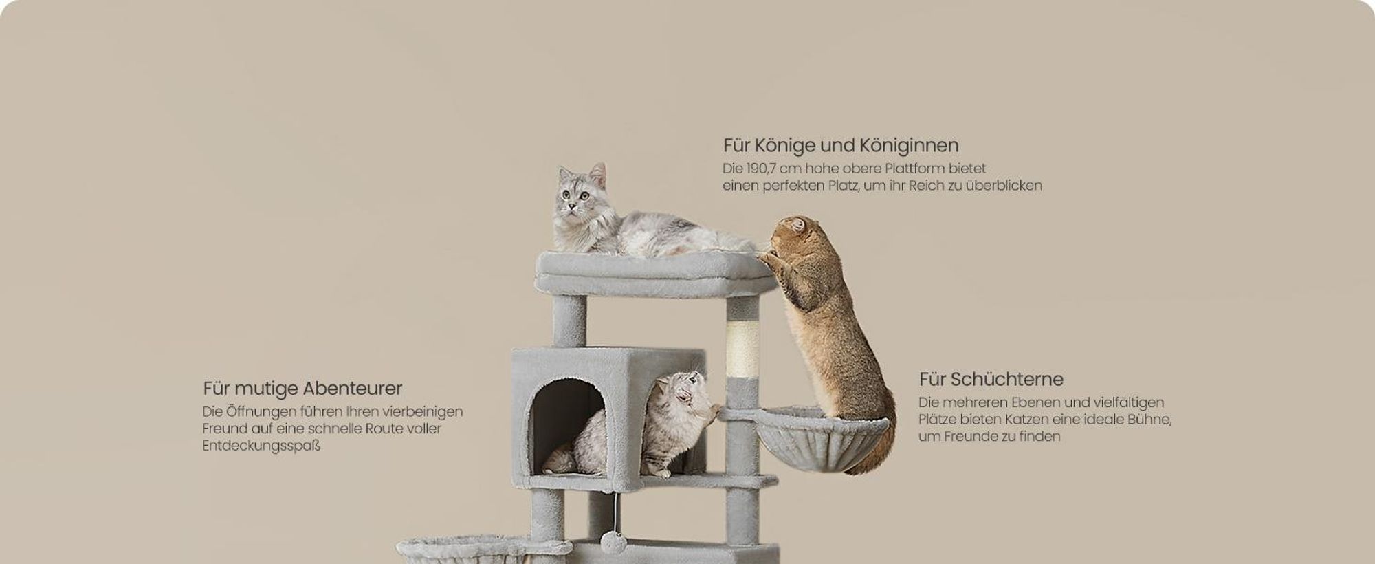 Feandrea Kratzbaum groß, XXL, mehrstöckiger Katzenbaum mit Höhlen und Liegemulden