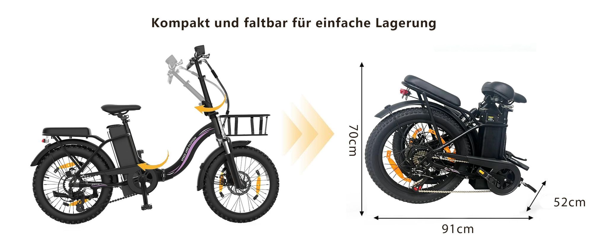 Runetic Ebike, Foldable e-bikes, 250W Motor, 36V 13Ah herausnehmbarer Akku, bis zu 80 km Reichweite, 25 km/h, 20" x 3,0" Breitreifen, Grün