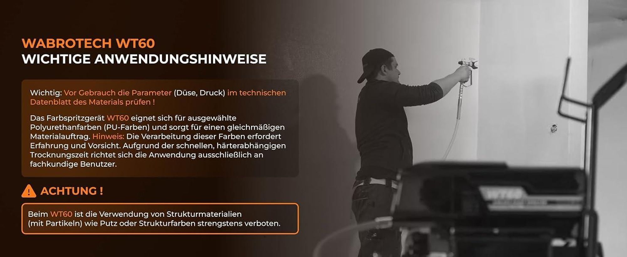 Airless Farbspritzgerät Spachtelspritzgerät WT60 3000W 6 L/min 227 bar Hochdruck Farbsprühsystem Spritzspachtelgerät für Wandfarbe und Spachtelmasse