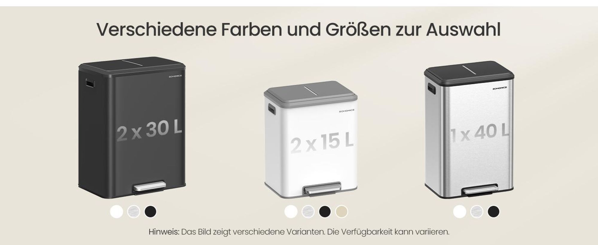 Mülleimer Mülltrennsystem 2 x 30 L, 2 Fächer, Abfalleimer, Inneneimer, Edelstahl