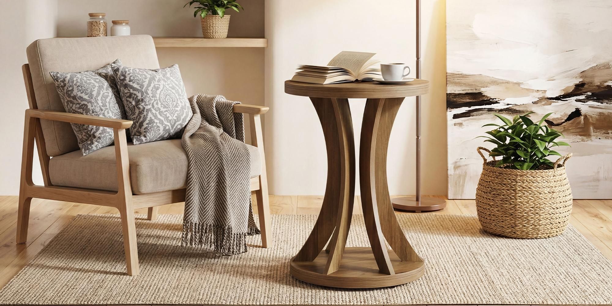 Beistelltisch 50cm Runder Couchtisch mit geschwungenem, Nachttisch im Landhausstil