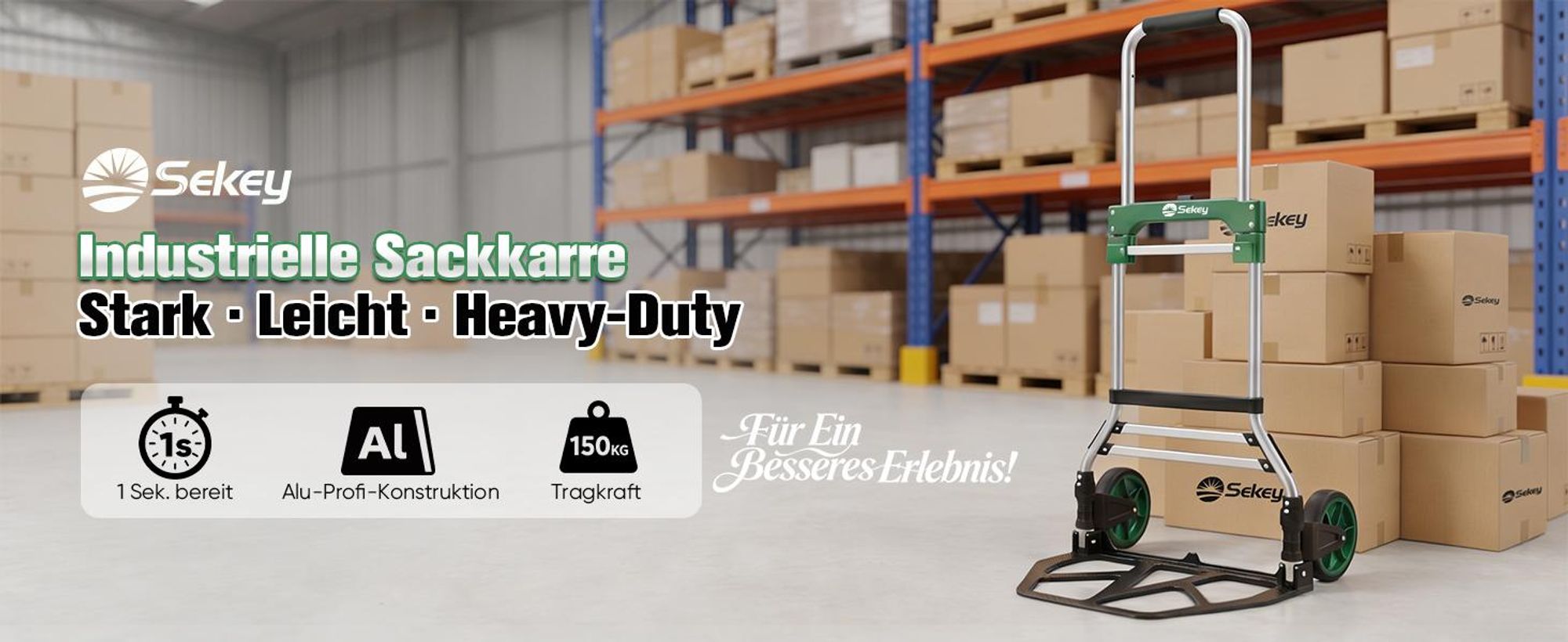 Sekey Sackkarre 150kg Klappbar Transportkarre XXL Anti-Rutsch Plattform 2 Expanderseile verstärkter Alurahmen höhenverstellbar 77/107cm stabil