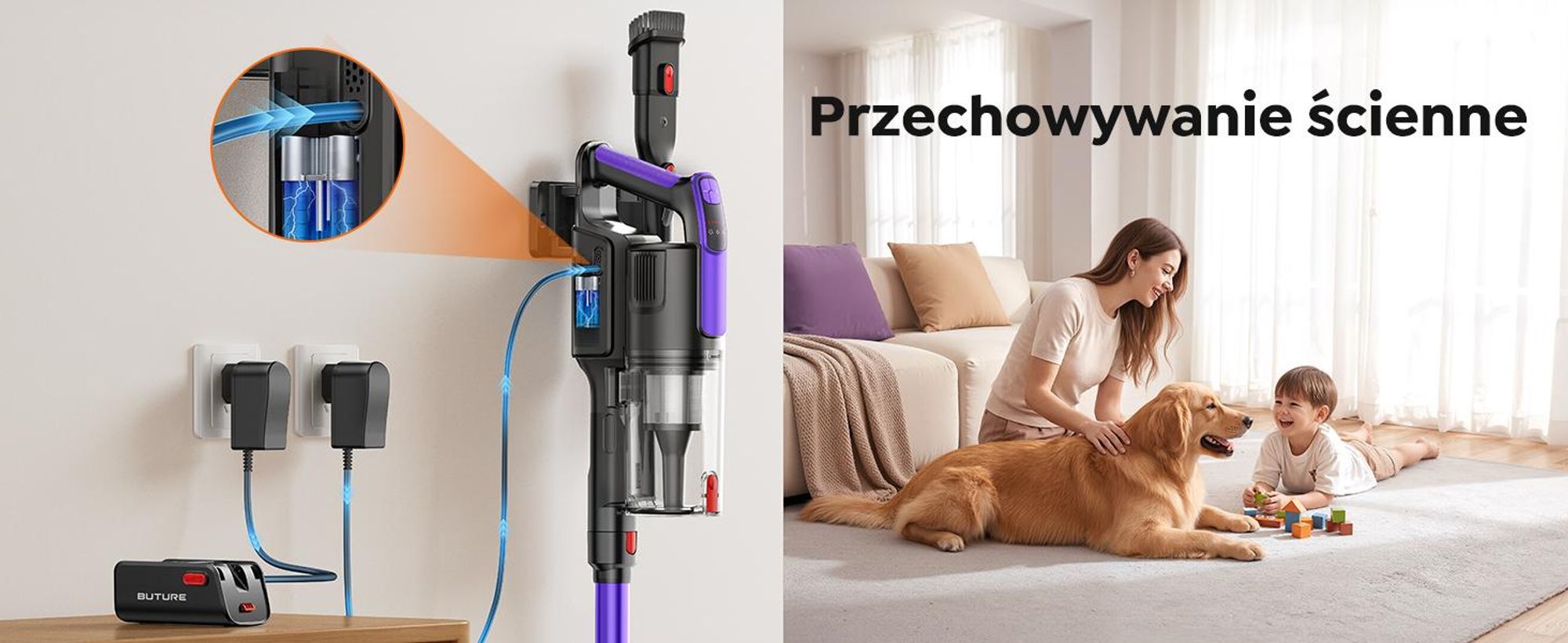 Buture VC100 Odkurzacz bezprzewodowy , odkurzacz bezprzewodowy 500W/45000pa z ekranem dotykowym, czas pracy do 55 minut