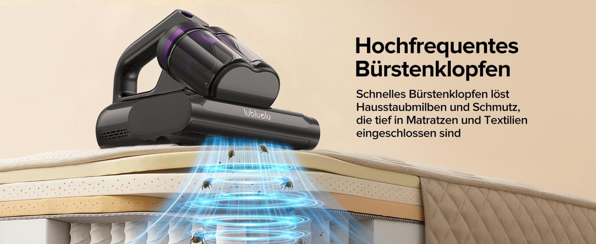 Lubluelu Milbensauger 3in1 für Matratzen, 18KPa Starke Saugleistung, Matratzenreiniger gegen Milben, Staub und Allergene, Handstaubsauger für Bett