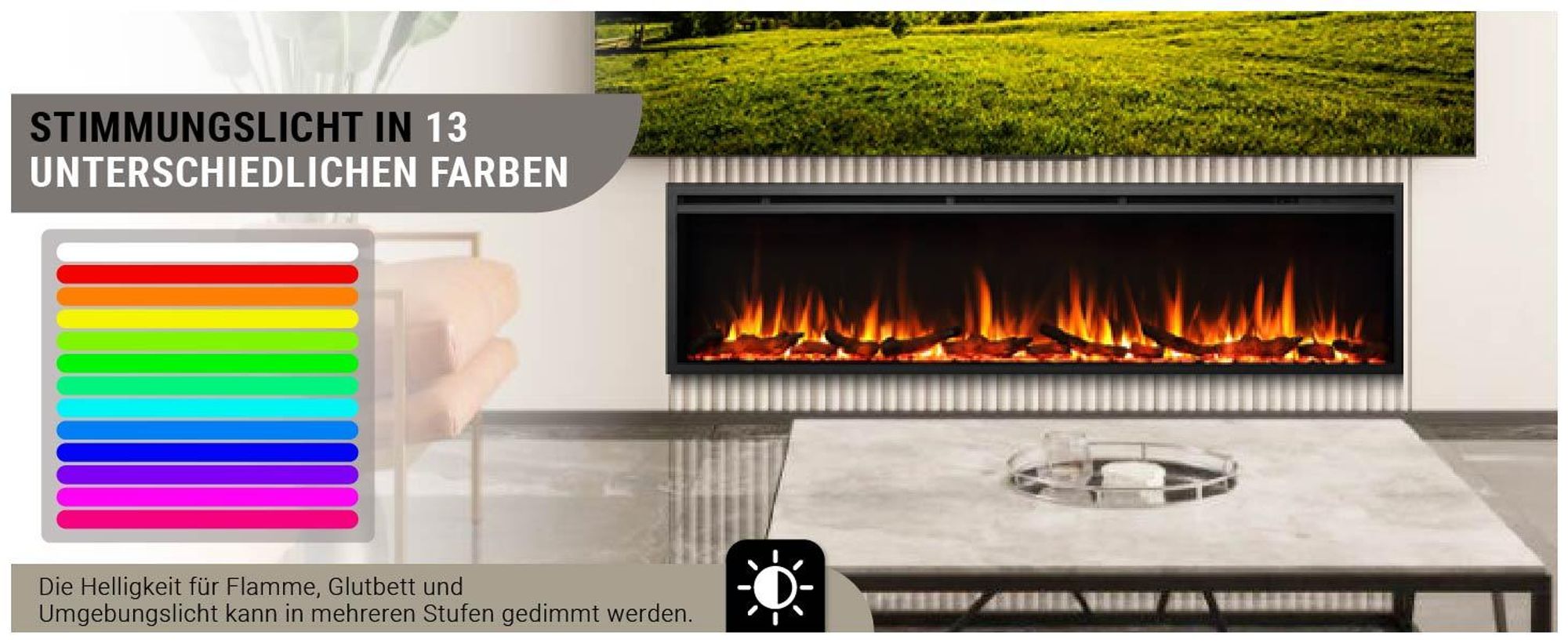 BALDERIA Elektrokamin Atalanta 72" | Einbaukamin, LED 3D-Flammeneffekt, LED-Ambientebeleuchtung, Heizung 1500W, App, Knistereffekt, Timer, Thermostat, Offene-Fenster-Erkennung, Fernbedienung | Schwarz