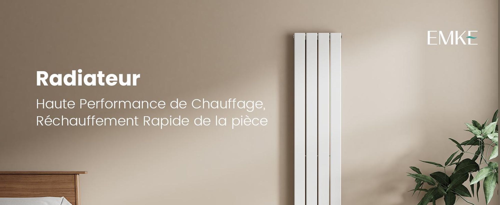 EMKE Radiateur plat Radiateur design Panneau de chauffage Vertical Monocouche Raccord central 160x30cm 501W Blanc sans thermoplongeur