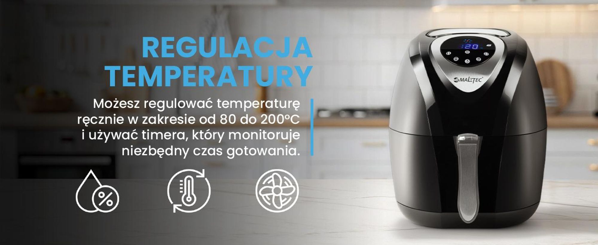 Frytkownica beztłuszczowa z pojemnikiem 4,3 litra i siedmiowa programami