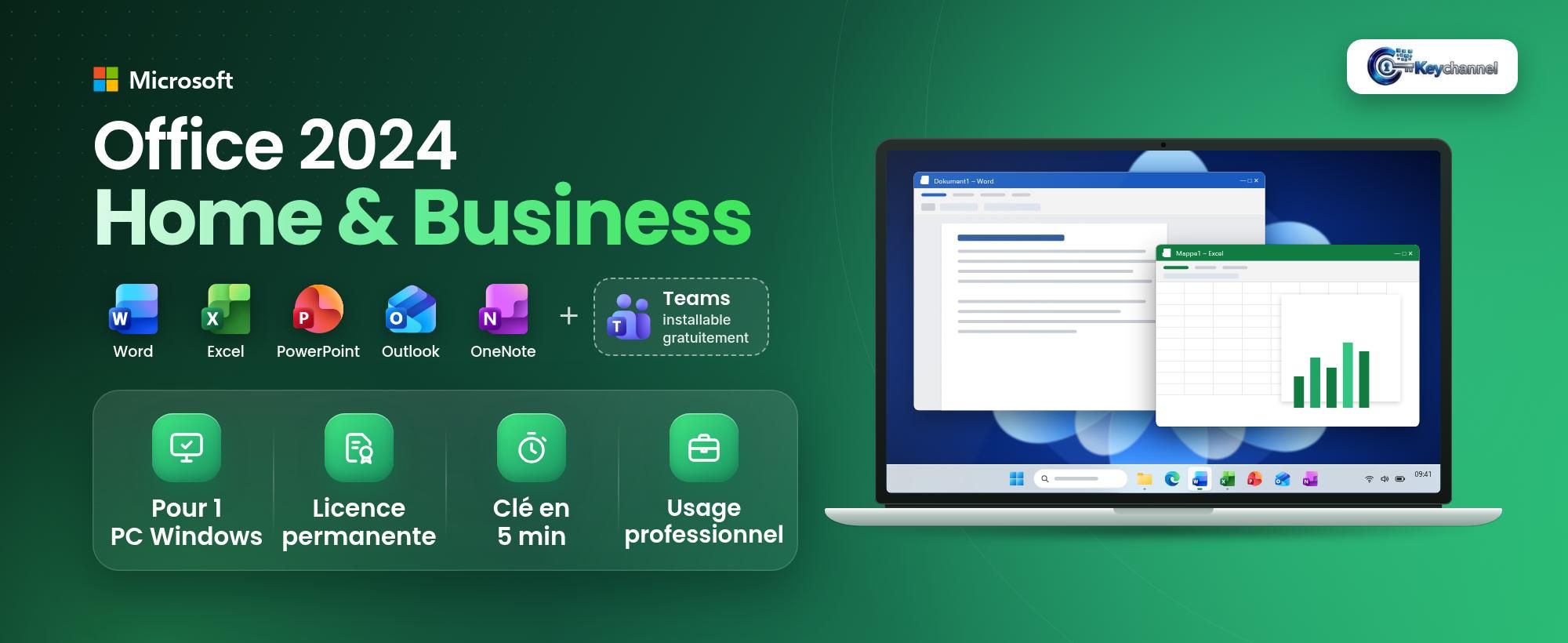 Office 2024 Home & Business licence permanente 1 PC : Word, Excel, PowerPoint, Outlook et OneNote