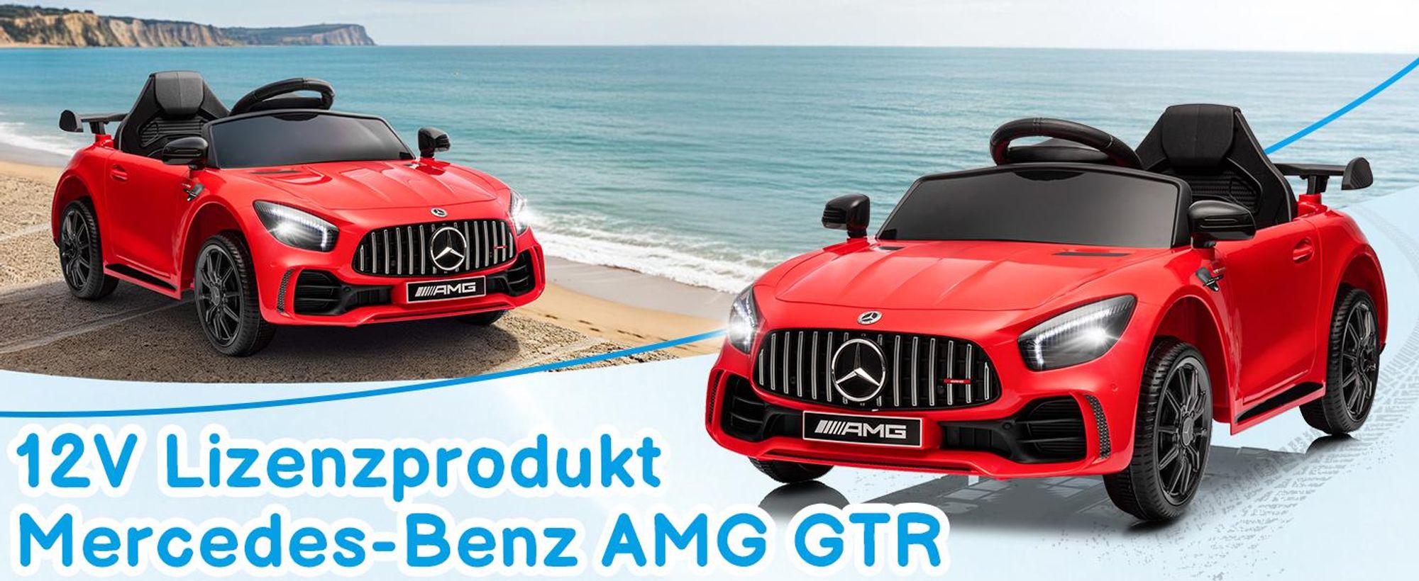 Elektroauto Kinderauto Mercedes Gtr, mit 2,4G Fernbedienung, LED Scheinwerfer, MP3, Hupe und Musik, Rot