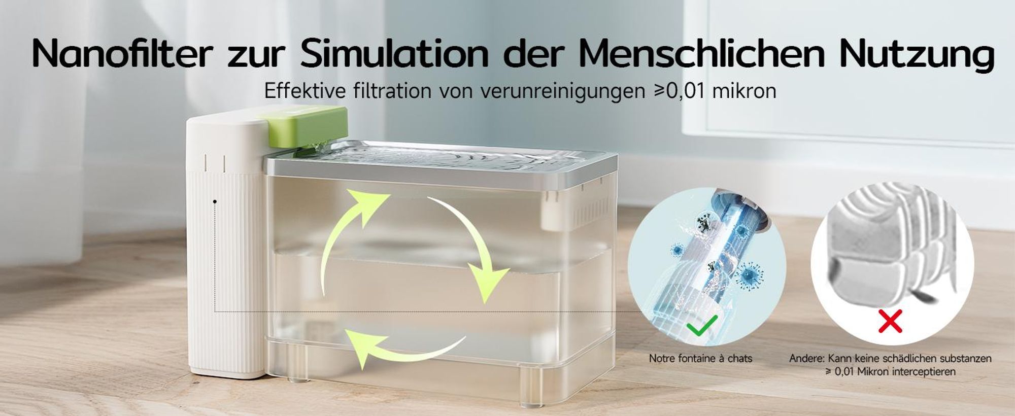 Amicura A3 Lite Trinkbrunnen für Katze mit Ultrafiltrationstechnologie - 3,3L Großer Tank, SUS316 Edelstahl-Trinkschale, ≤25dB, 100% Wasserdicht (Weiß)