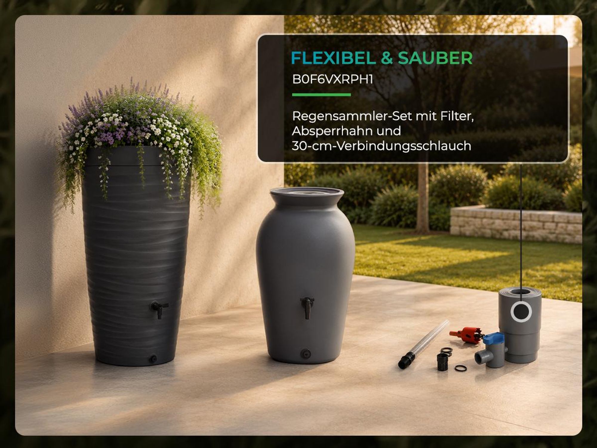 YourCasa Regentonne 230 Liter [Decore Design] - Nachhaltige Bewässerung im Garten Anthrazit