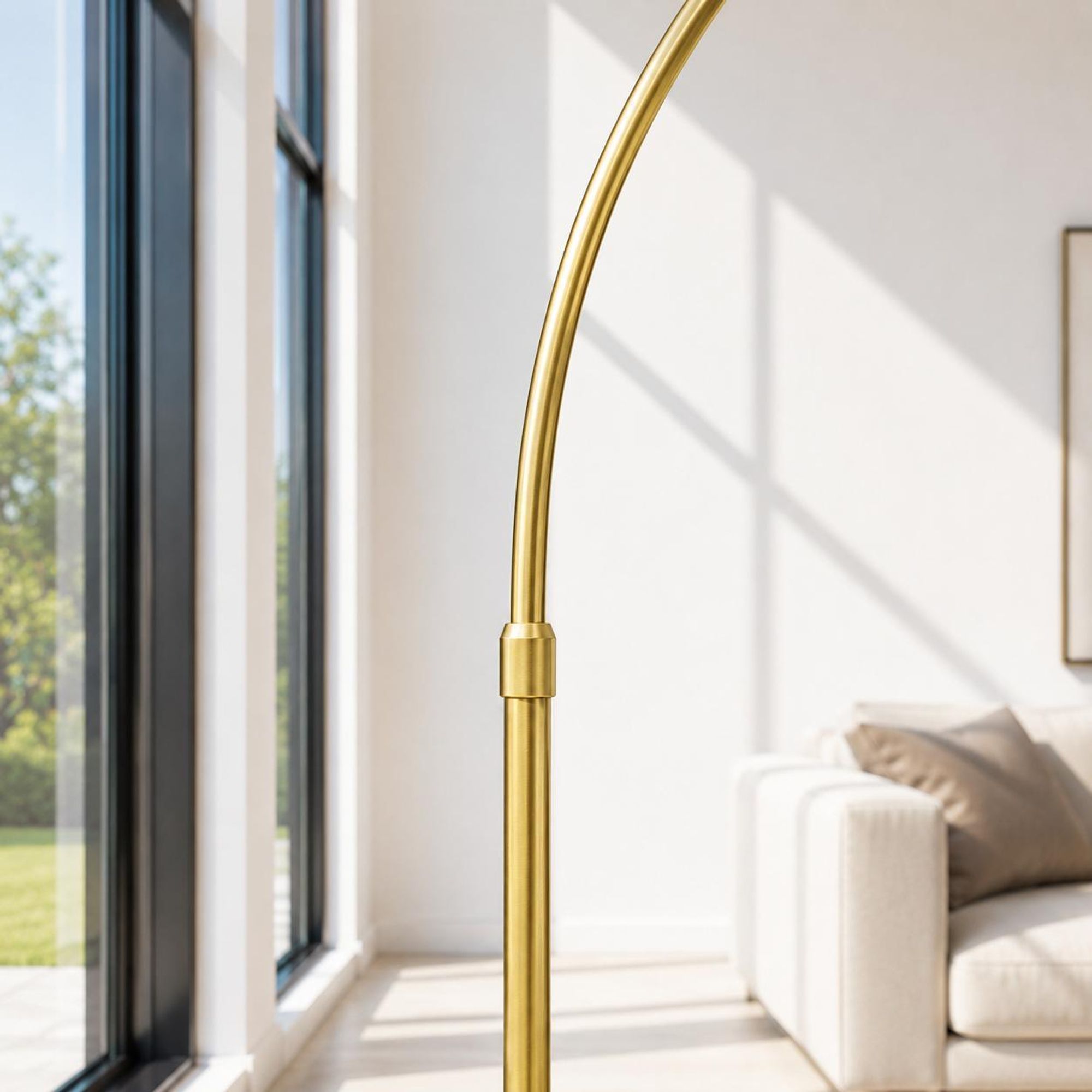 Gold Stehlampe Wohnzimmer, 175cm Bogenlampe dimmbar mit Fußschalter und Marmorsockel, Modern Leselampe Schlafzimmer Arbeitszimmer