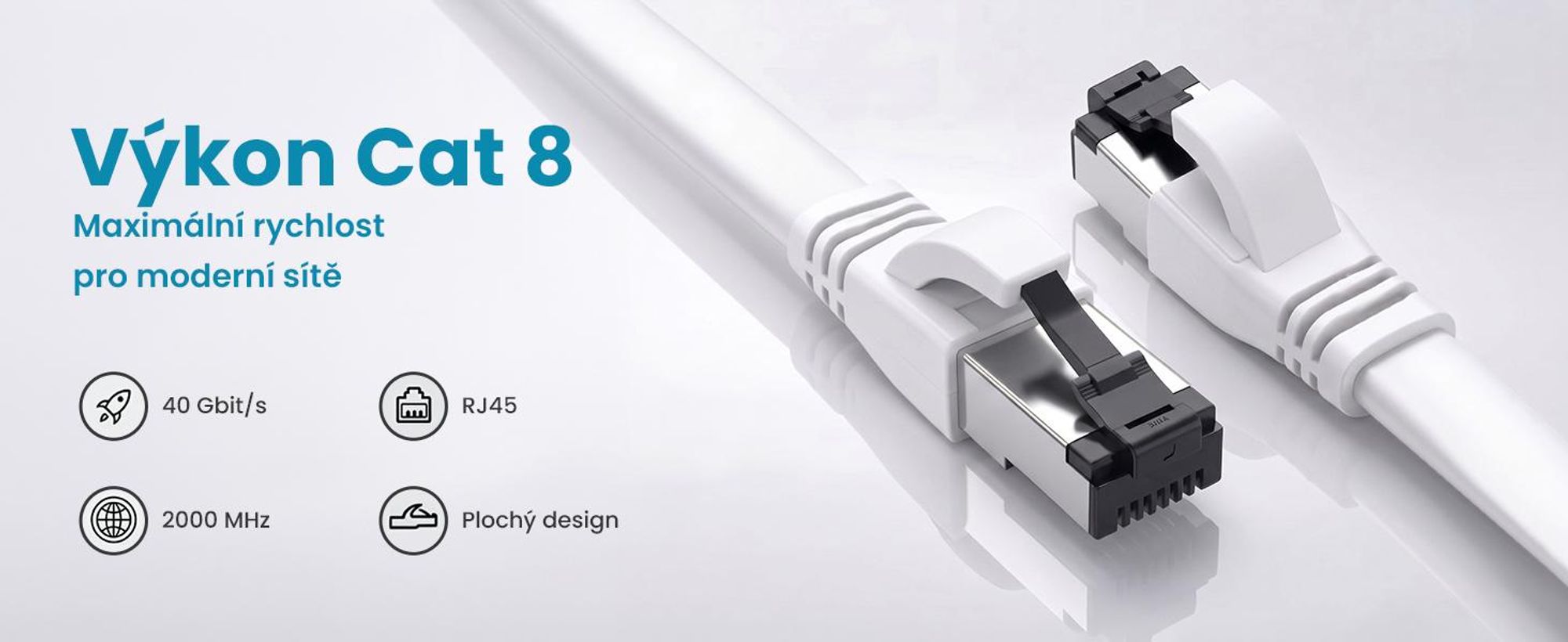 Extralink Cat.8 U/FTP 0,5 m 40 Gb/s Plochý LAN patch kabel RJ45, měď Bílý