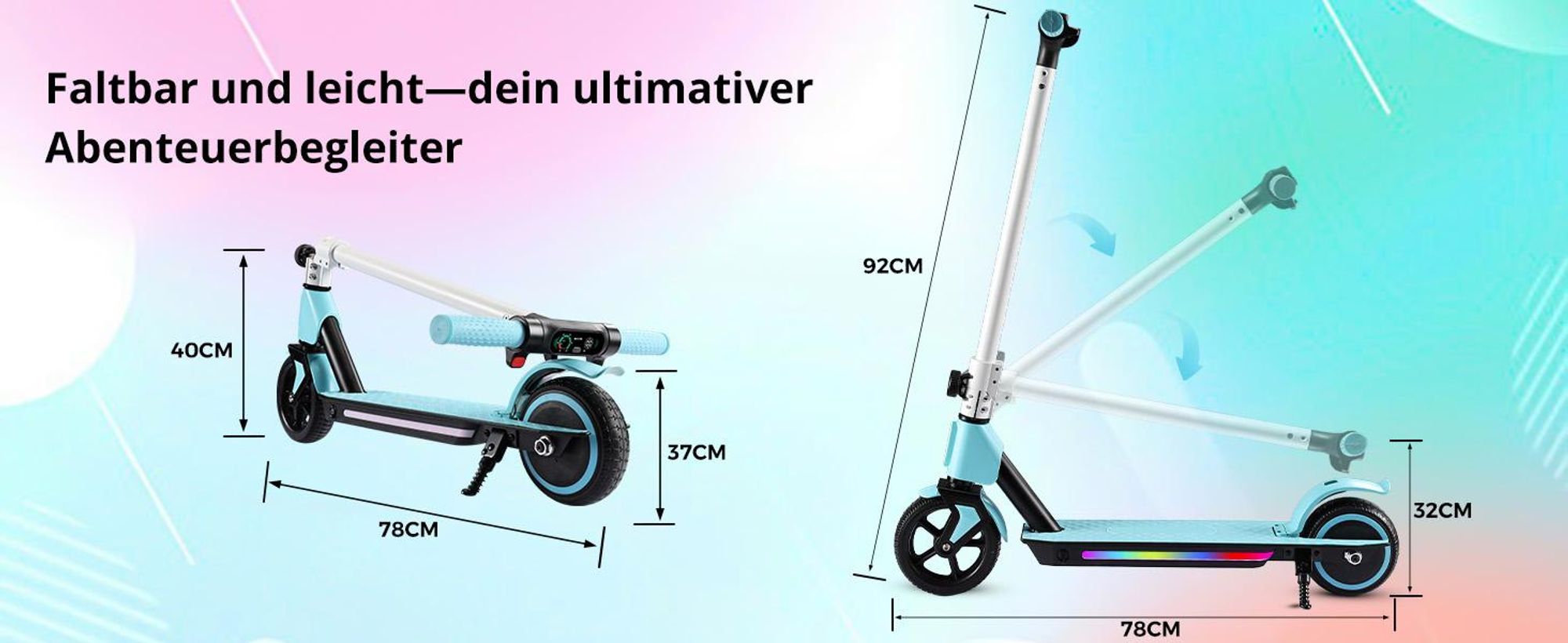 Elektroroller Kinder Mit LCD-Anzeige, Schutzhülle, 3 Geschwindigkeitsstufen, 8KM Reichweite, Klappbar E Scooter Für kinder 6-12 Elektroscooter Blau