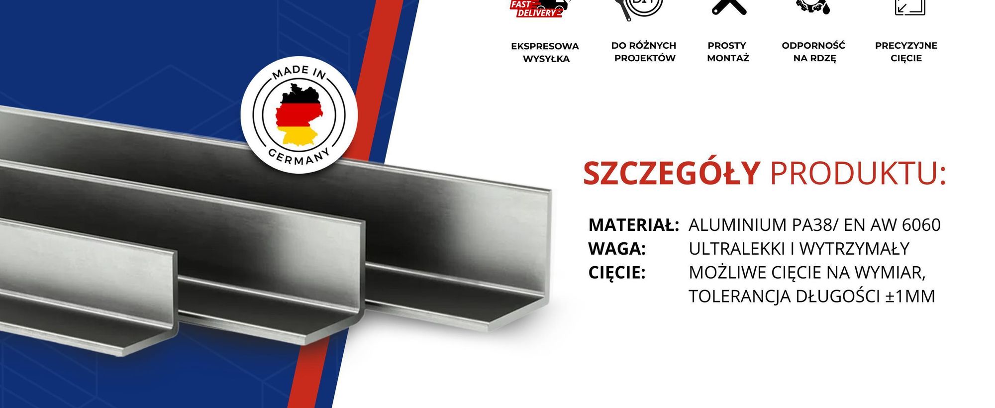 Kątownik Aluminiowy 40x10x2mm 160cm Aluminium EN6060 PA38+Cięcie na wymiar