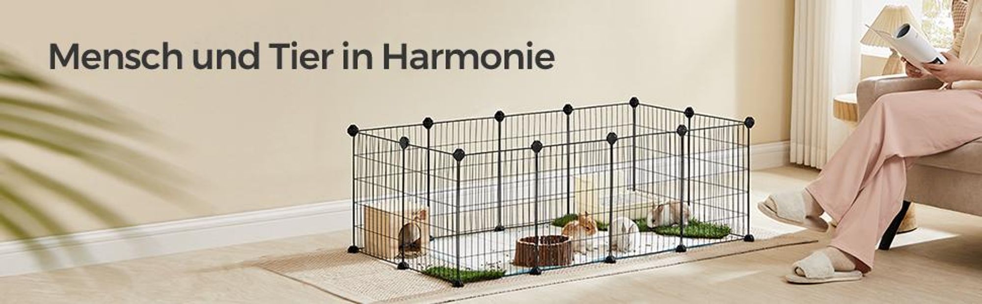 SONGMICS Kleintierkäfig, Kleintiergehege, Freilauf, Metallgitter, DIY schwarz