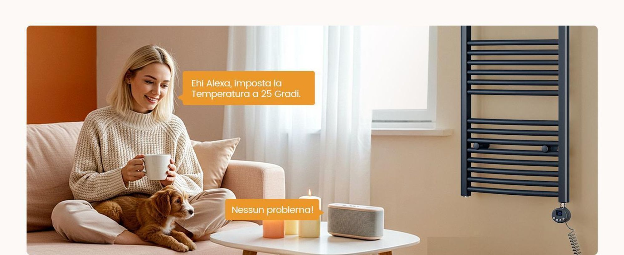 EMKE Scaldasalviette elettrico 75X50cm 300W antracite curvo Radiatore da bagno Controllo Wi-Fi Termostato intelligente Scaldasalviette