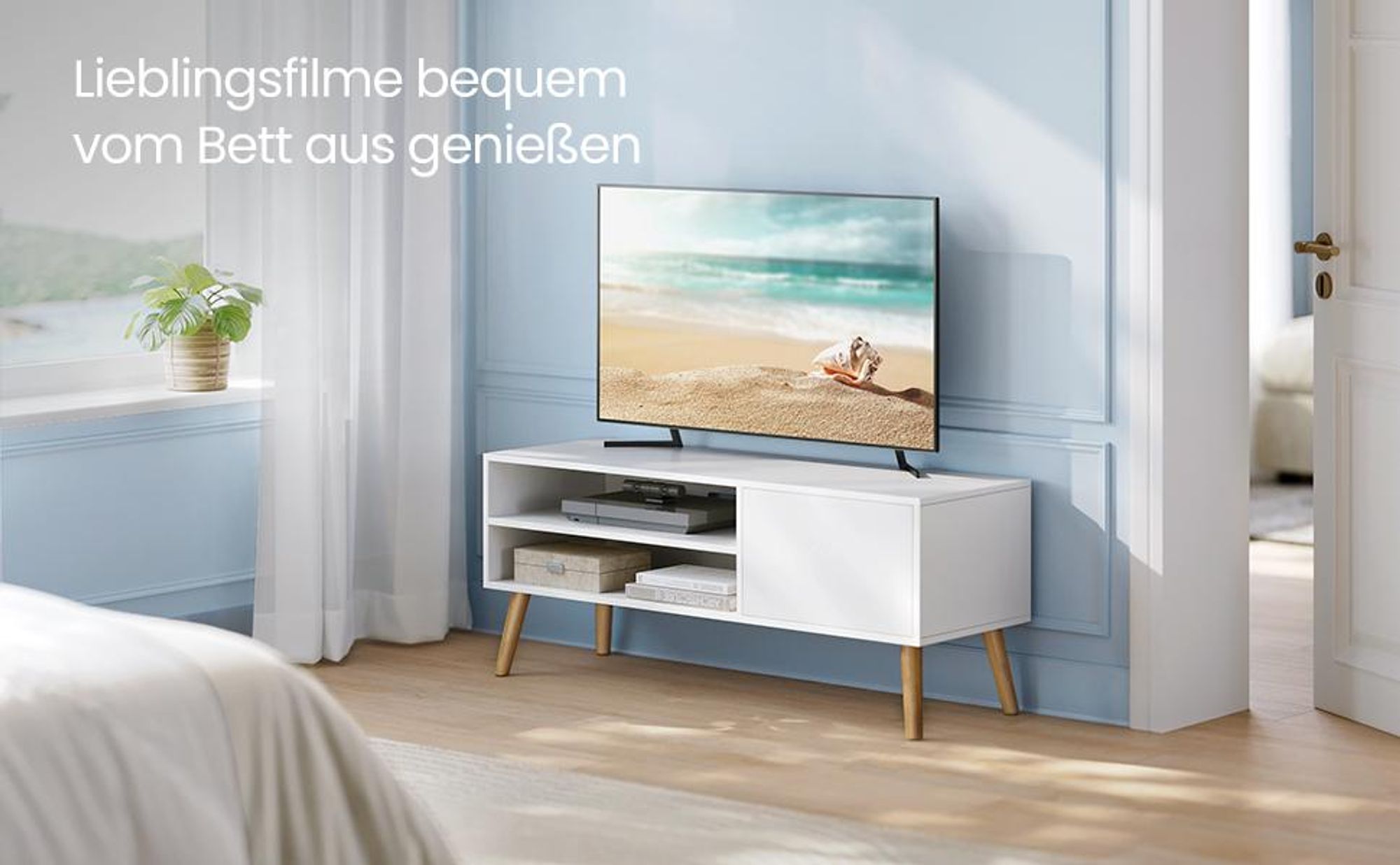 VASAGLE TV-Schrank, Lowboard, Fernsehschrank für Fernseher bis zu 55 Zoll, 120 cm lang, Fernsehtisch, für Wohnzimmer, Industrie-Design, weiß VTL120T46