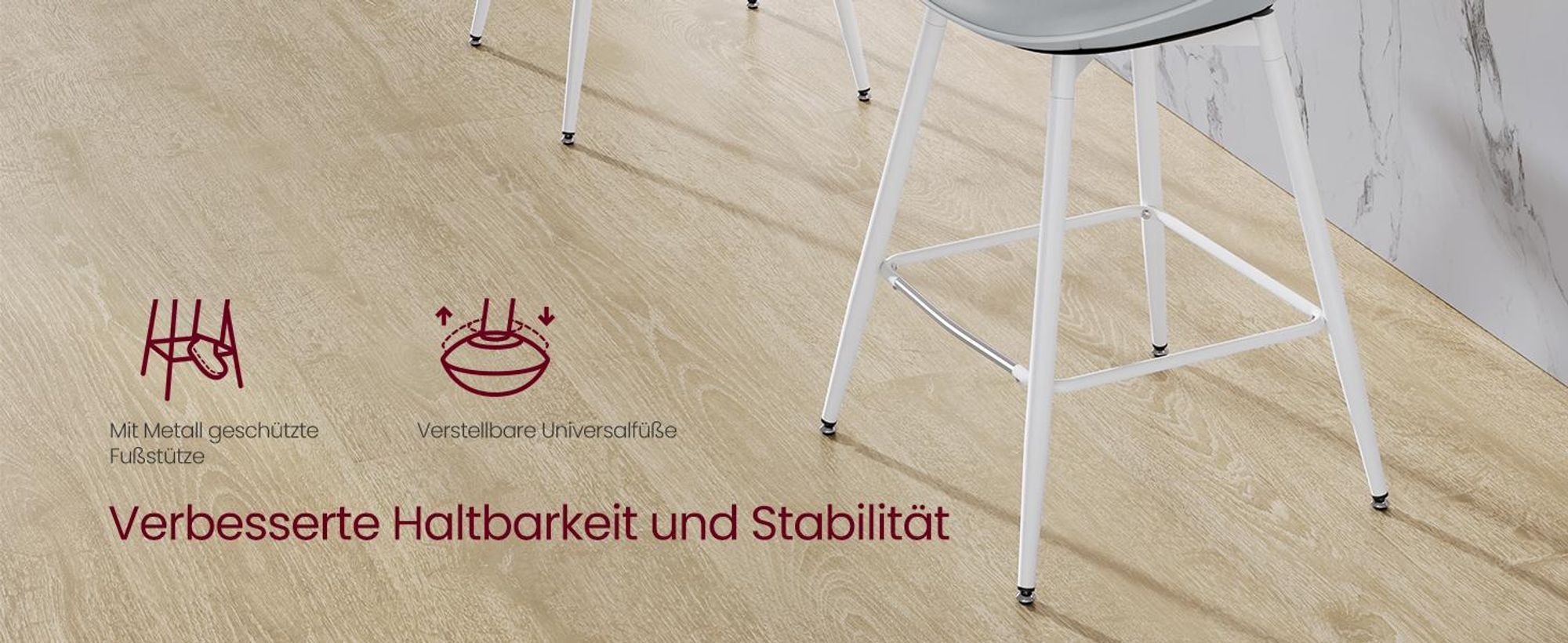 VASAGLE Barhocker 2er Set, ergonomische Rückenlehne, Metallbeine mit verstellbaren Universalfüßen, 62 cm hoch, Taubengrau