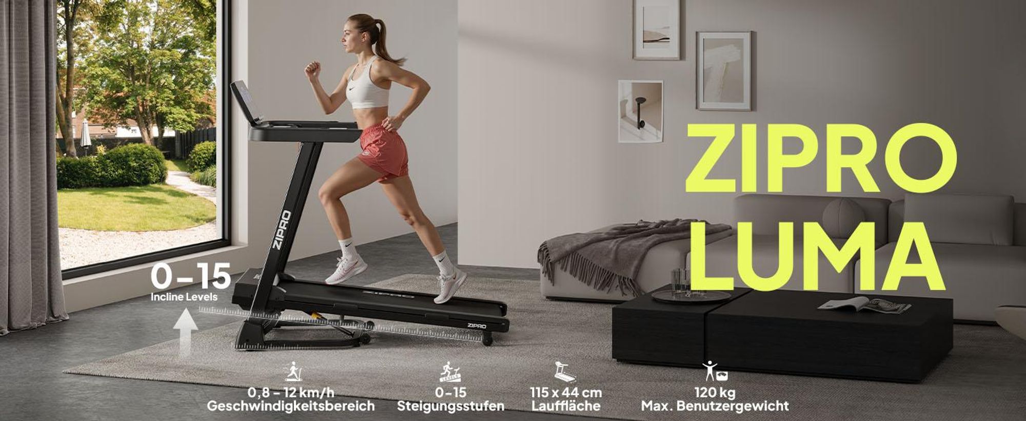 ZIPRO Luma Laufband Klappbar mit Steigung - Elektrisches Laufband für Zuhause 12km/h Heimtrainer Fitnessgerät Kinomap App Bluetooth