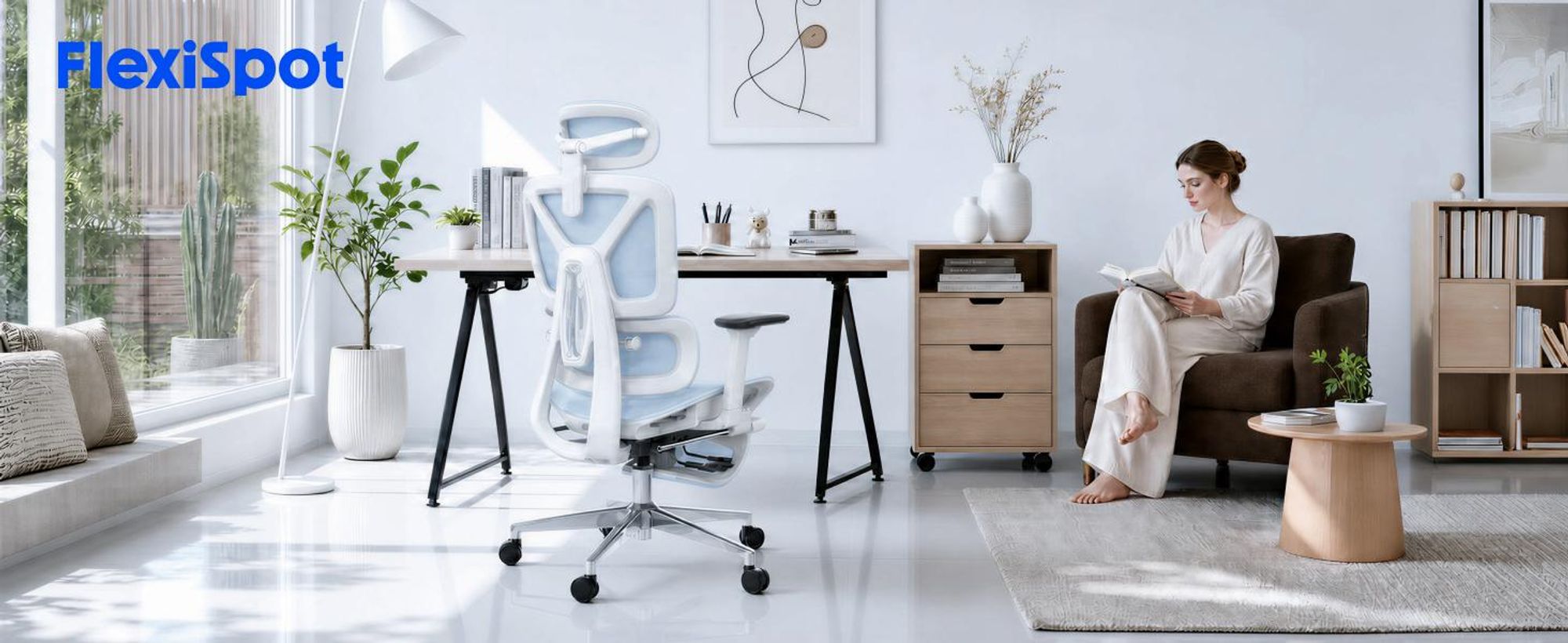 FLEXISPOT ErgoX Ergonomischer Bürostuhl mit Fußstütze, 3D-Armlehnen & Kopfstütze, 5D-verstellbare Rückenlehne, Tragfähigkeit von 136 kg, Blau