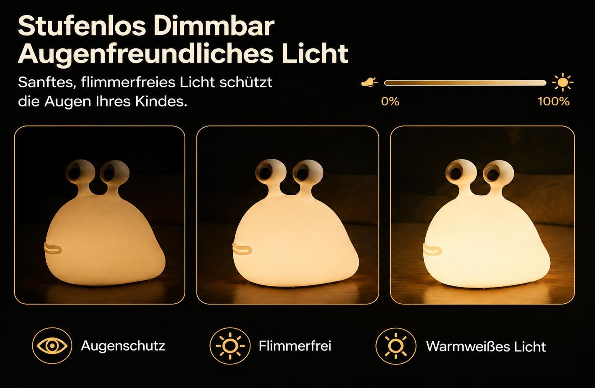 LED Nachtlicht Kids Slug Lampe Silikon Kabellos Stufenlos Dimmbar,Stilllicht mit Timer USB Wiederaufladbar Touchsensor Augenschutz Babyzimmer Warmweiß