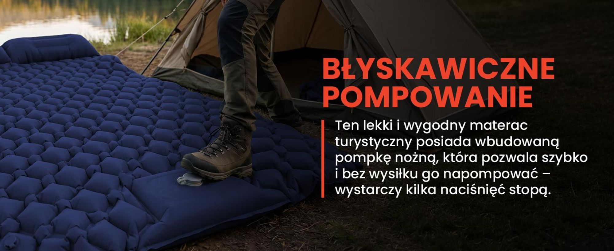 Granatowy materac samopompujący dwuosobowy bardza lekki
