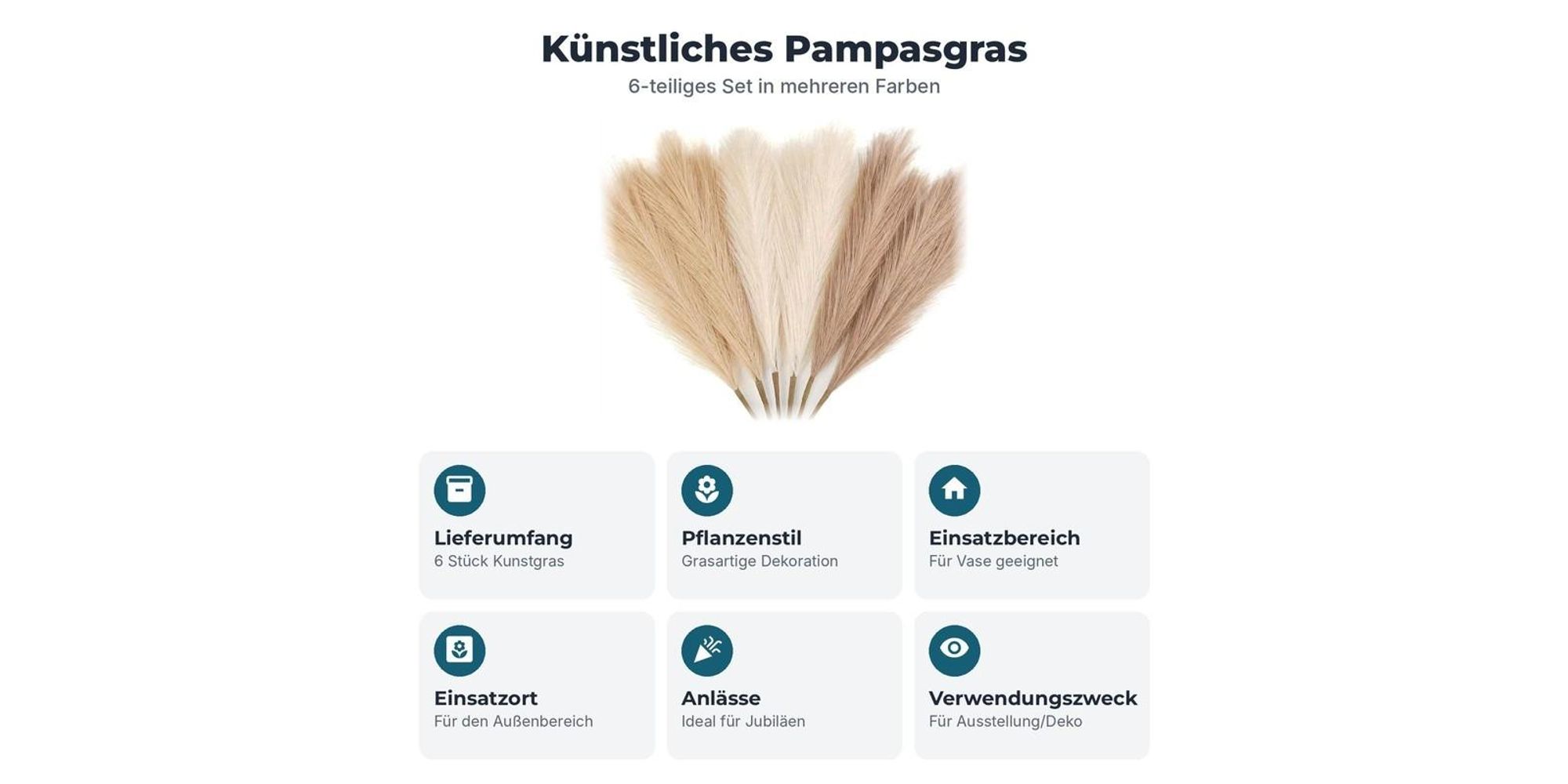 Sechs Rispen Kunstgras in verschiedenen Beigetönen