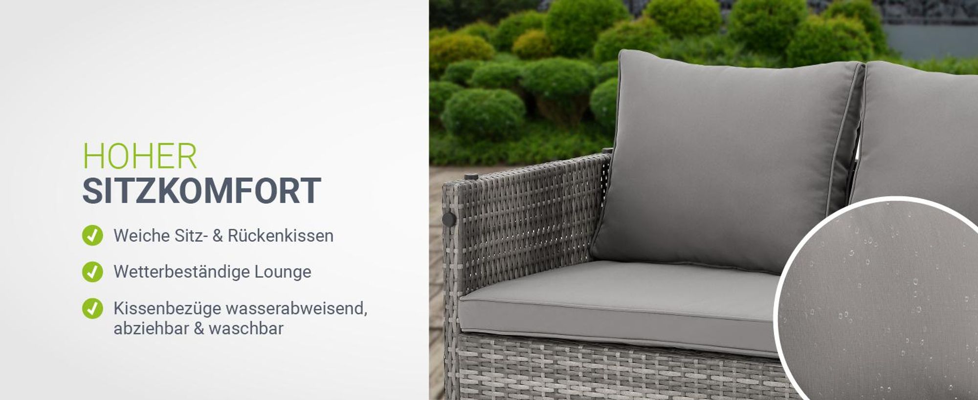 Juskys 2in1 Polyrattan Relax Gartenmöbel Set Jamaika - Tisch, Gartenlounge Sofa - Balkonmöbel Sitzgruppe für Balkon, Garten - Outdoor Lounge grau-meliert