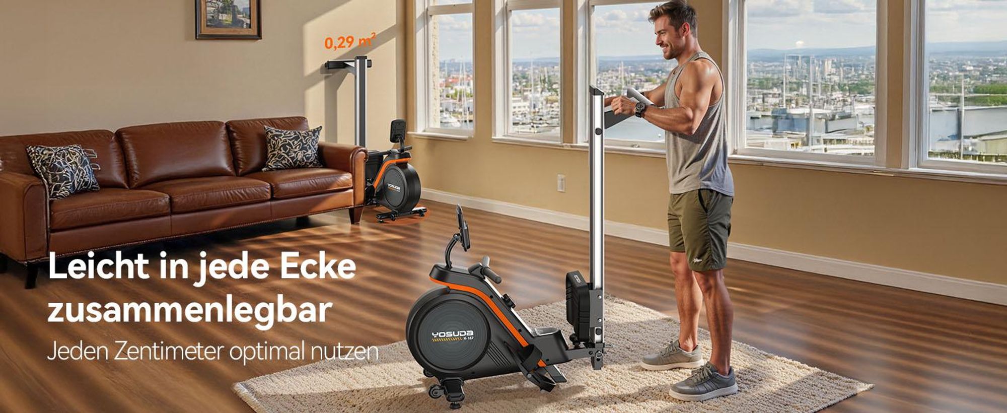 YOSUDA Rudergerät Zuhause, 16 Dynam. Widerstand, für Große bis 181kg, Ultra-Leise Magnetisch, Komfort-Sitz, Bluetooth/App, Alu-Schiene