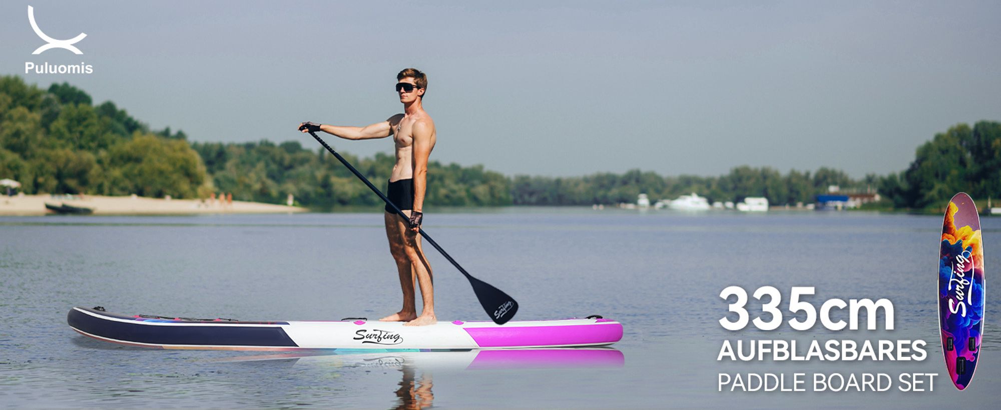 Puluomis SUP Board mit Sitz 335cm, Stand Up Paddle Boards Set, Paddling Paddelboard Surfbrett Aufblasbar, Pumpe Tragetasche, MB. bis 150Kg Lila