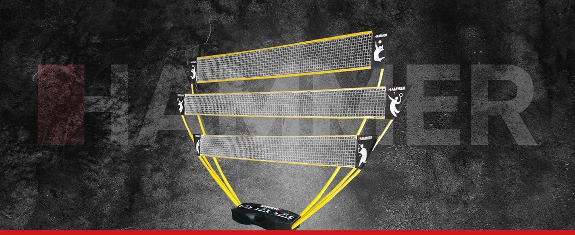 HAMMER 3 in 1 Set für Volleyball, Badminton & Tennis, mobil mit Tragekoffer