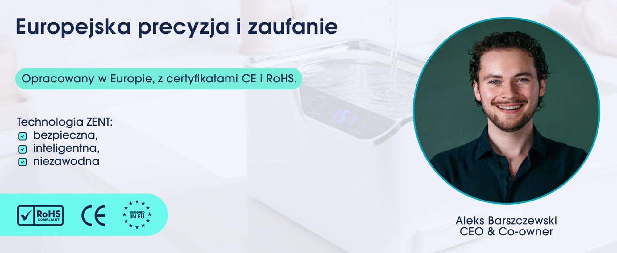 ZENT Myjka Ultradźwiękowa 600ml do Okularów, Nakładek ortodontycznych, Protez, Biżuterii, Energooszczędna, Biała