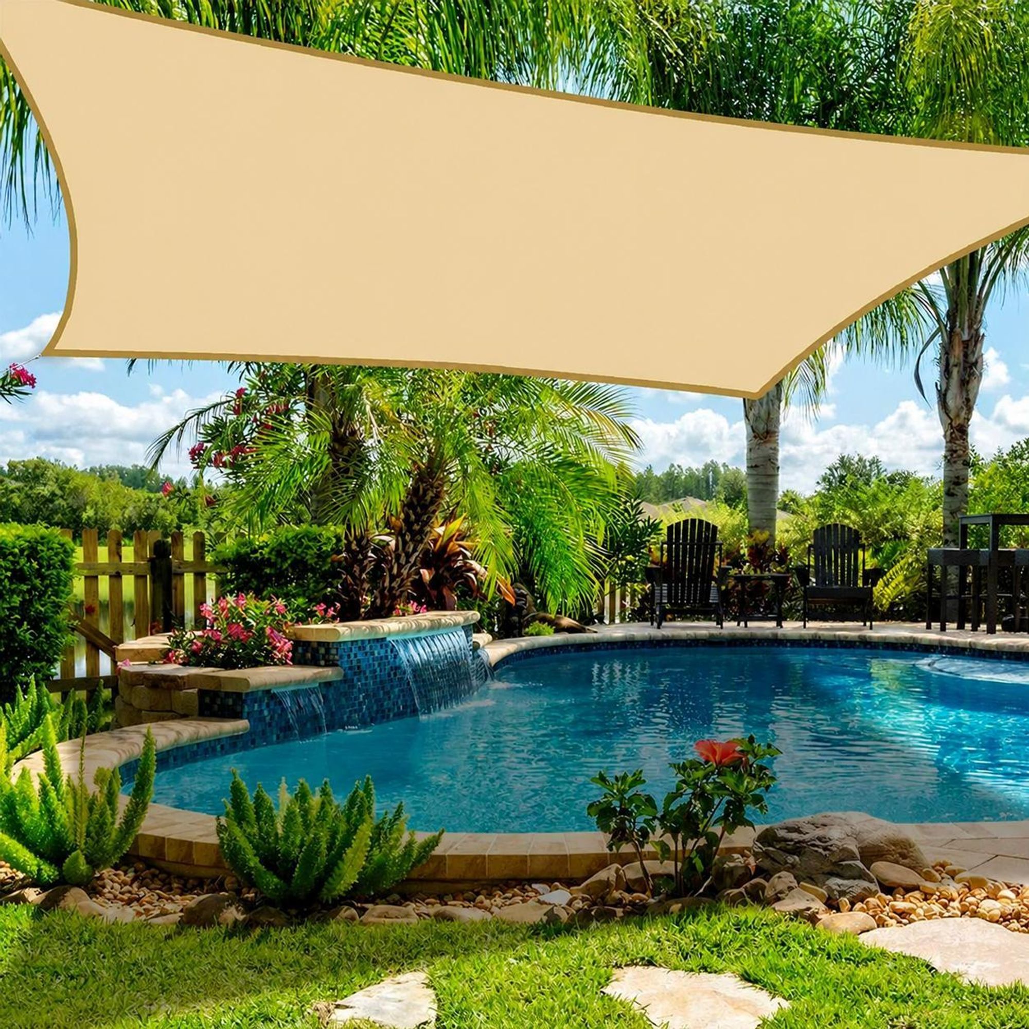 Sonnensegel 3x3m Viereckig, Beige Sonnensegel Wasserdicht Mit Ösen, 420D 95% Sonnenschutz UV Schutz Für Garten Balkon Terrasse