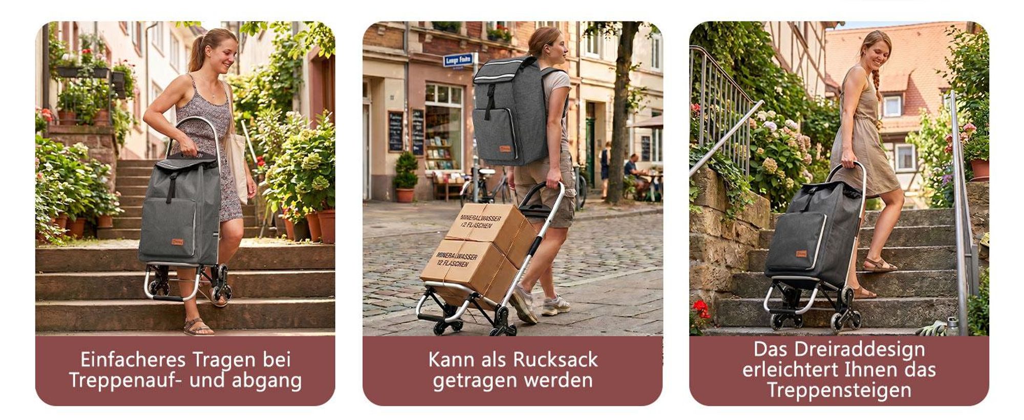 Sekey 3in1 Aluminium Trolley Faltbar Einkaufstrolley Klappbar, Shopping Trolley, 50L Rucksack, Kühlfach, Treppensteiger - Grau