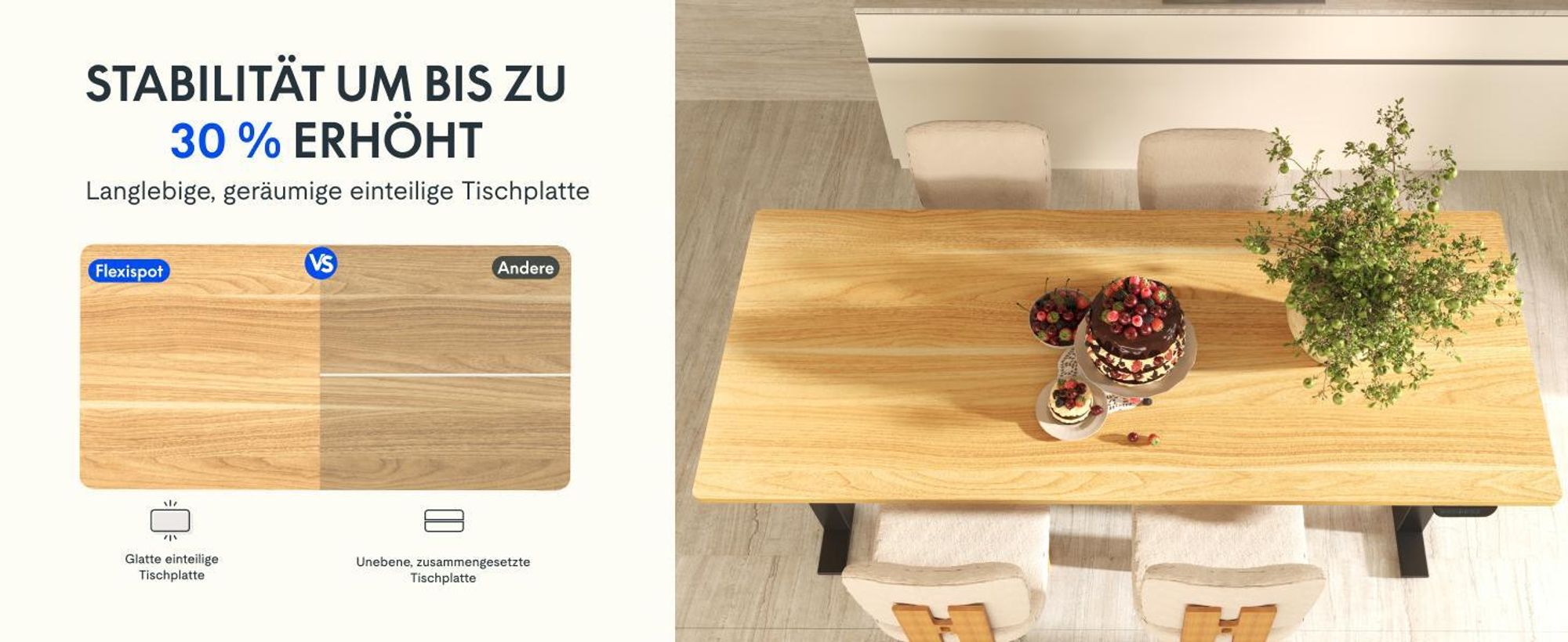 FLEXISPOT E5 Plus Höhenverstellbarer Schreibtisch 160x80cm, Doppelmotor, 25MM EINTEILIGE TISCHPLATTE, USB-Anschluss, 120KG Tragkraft, Ahorn