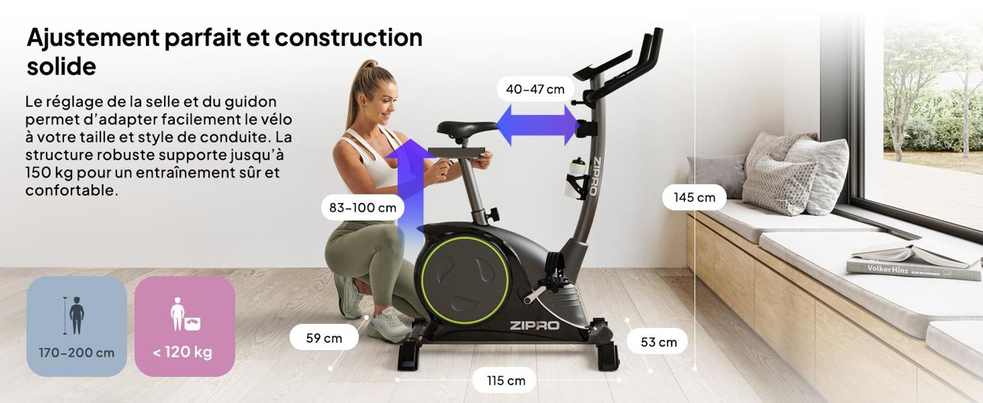 Zipro Nitro Vélo d'appartement magnétique | Écran LCD | Vélo de fitness 8 niveaux de résistance | Vélo d'appartement, ergomètre, vélo,
