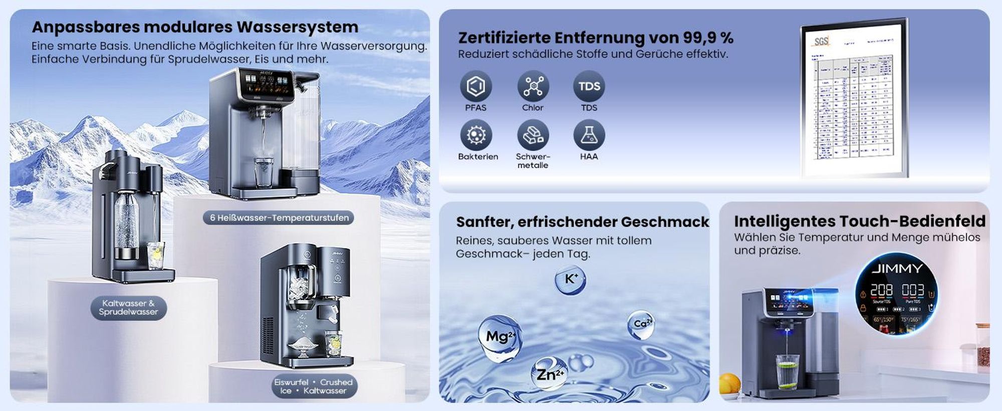 JIMMY Matrix M9 Pro Wasserfilter + S9 Sprudelwassermodul Kombi, Gekühltes Sprudelwasser, 7-Stufen-Filter, 3s-Sofortheizung & UV-C Hygiene