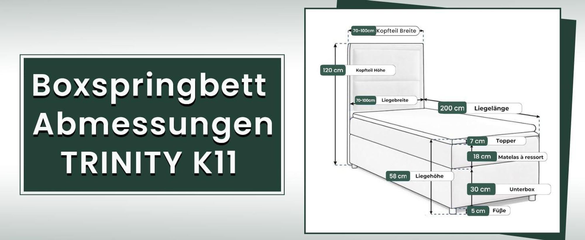 Best for Home Boxspringbett mit Bettkasten Trinity K11-SINGLE 70x200 Bonellfederkern inkl. Topper - Beige