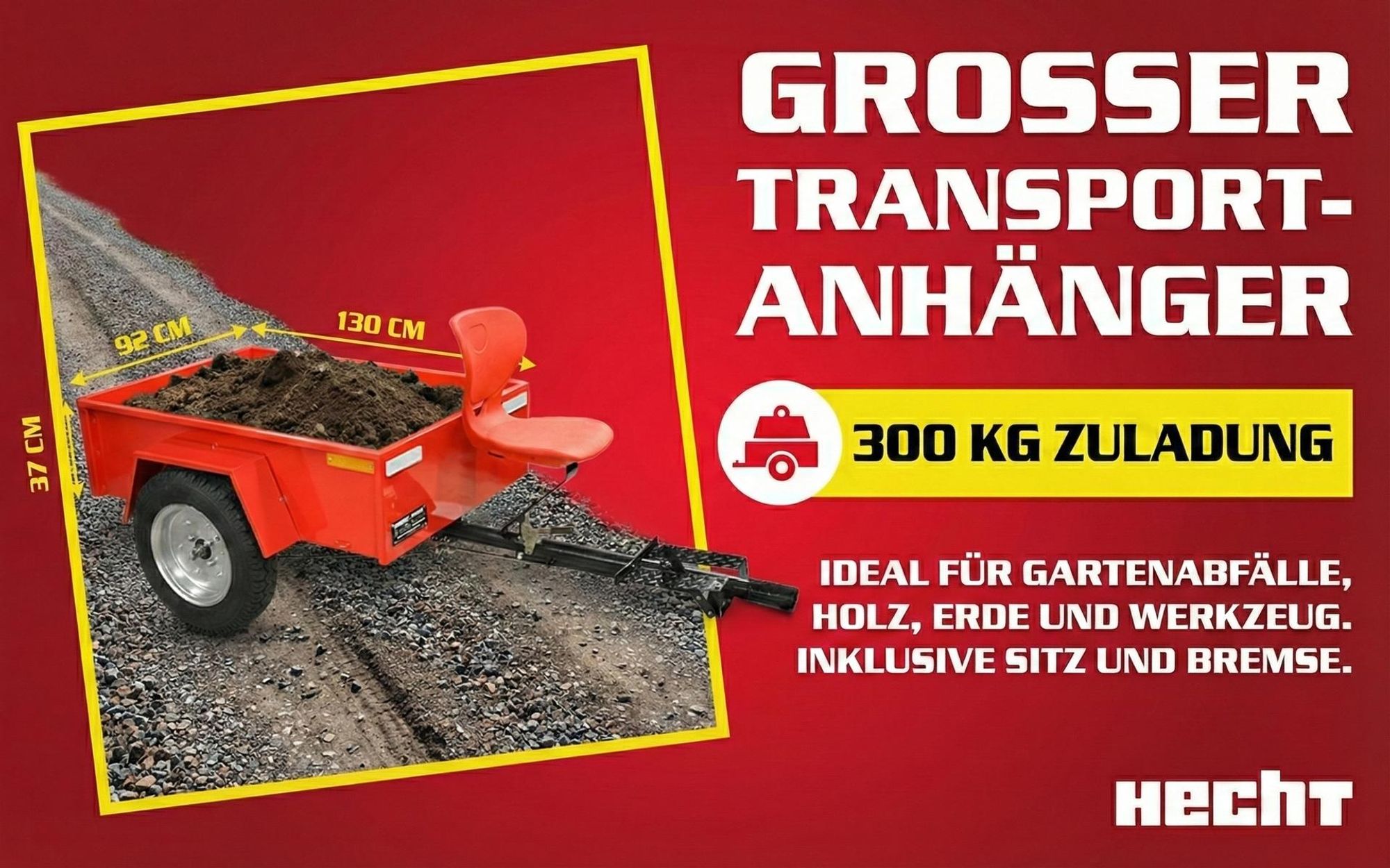 HECHT 7100 Motorhacke Benzin | mit Anhänger | Kupplung | Räder | 104 cm Arbeisbtreite | 7 PS