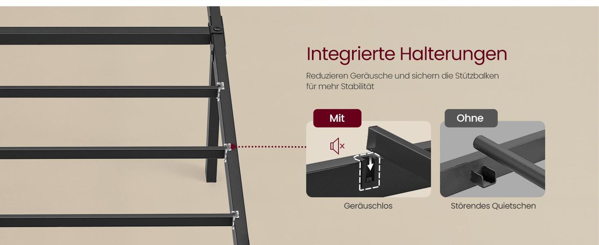 VASAGLE Doppelbettgestell, Bett, 140 x 200 cm, Metallrahmen, LED-Beleuchtung, USB-A- und USB-C-Anschluss, Unterbettaufbewahrung, Industrie-Stil