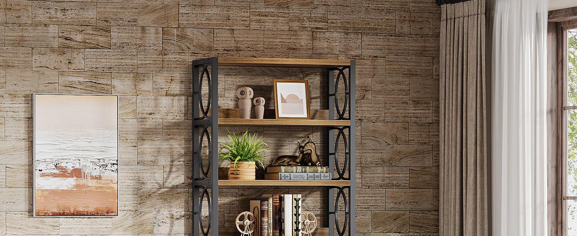 Libreria a 6 livelli Tribesigns, altezza 180 cm, stile industriale con struttura in metallo e ripiani aperti per l'ufficio di casa, marrone rustico