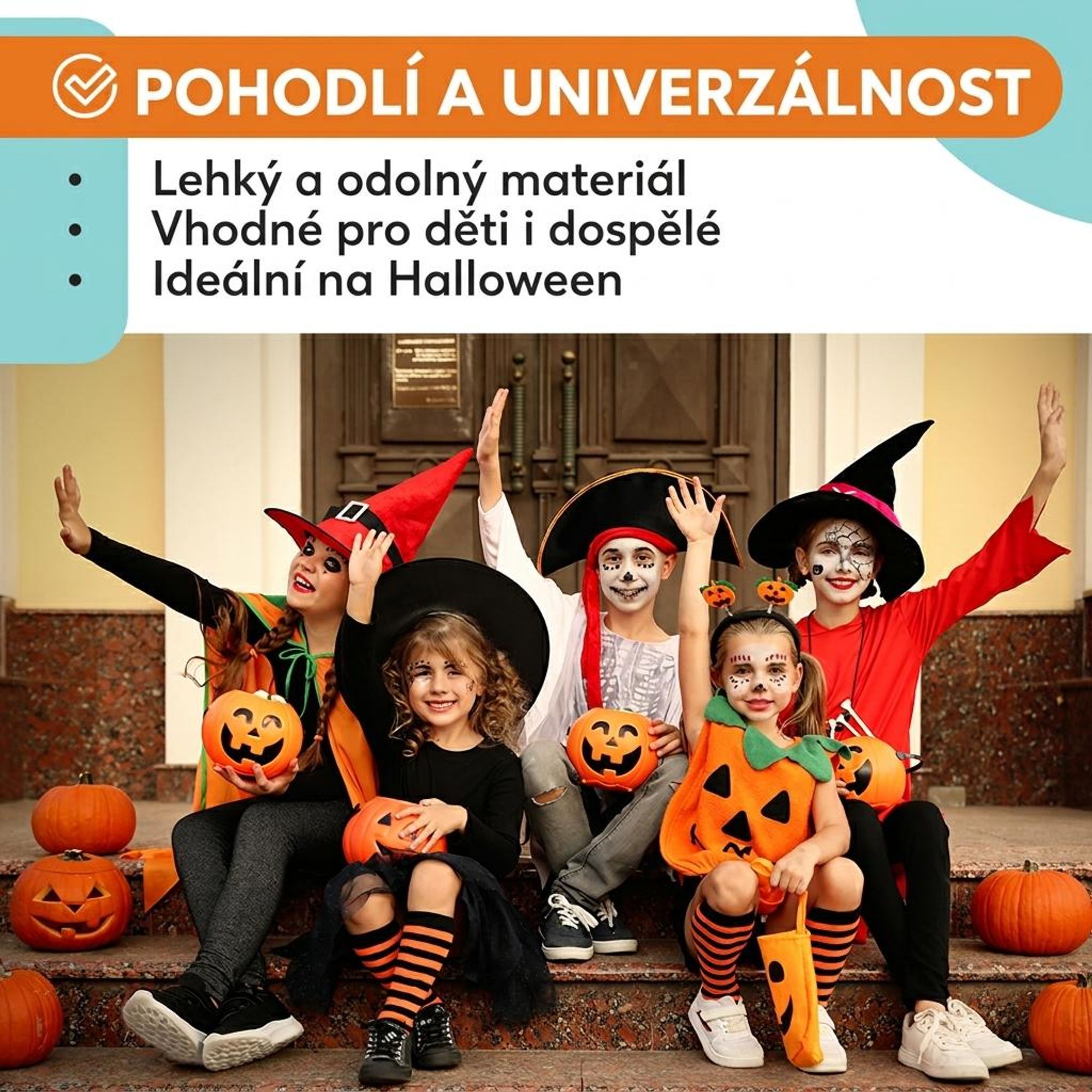 KRUMAD Halloween čarodějnický klobouk černý - špičatý čarodějnický klobouk s motivem dýně a netopýra, univerzální velikost pro děti a dospělé, karnevalové kostýmové doplňky