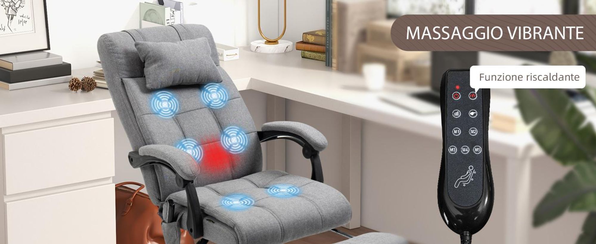 Vinsetto Bürostuhl mit Massagefunktion, Ergonomisch PC Stuhl mit Liegefunktion