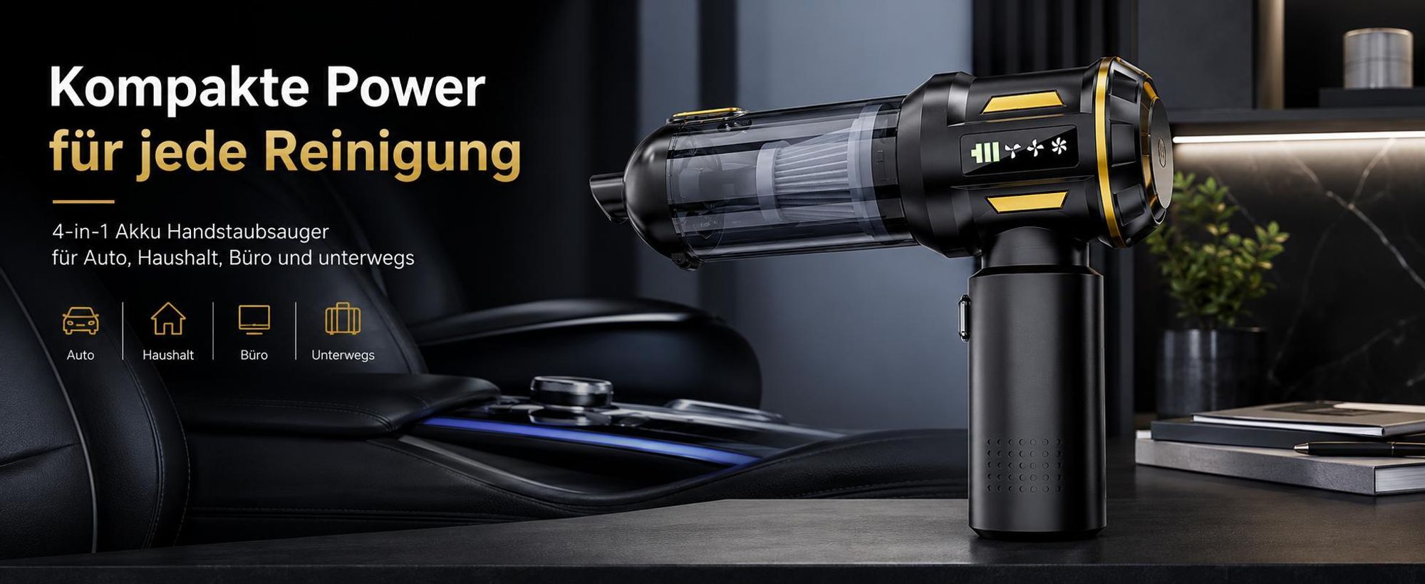 4 in 1 Autostaubsauger, Akku Handstaubsauger Kabelloser, 80.000 U/min Bürstenloser Motor, 22kPa Saugleistung, 3 Stufen, LED anzeige, für Auto Haushalt
