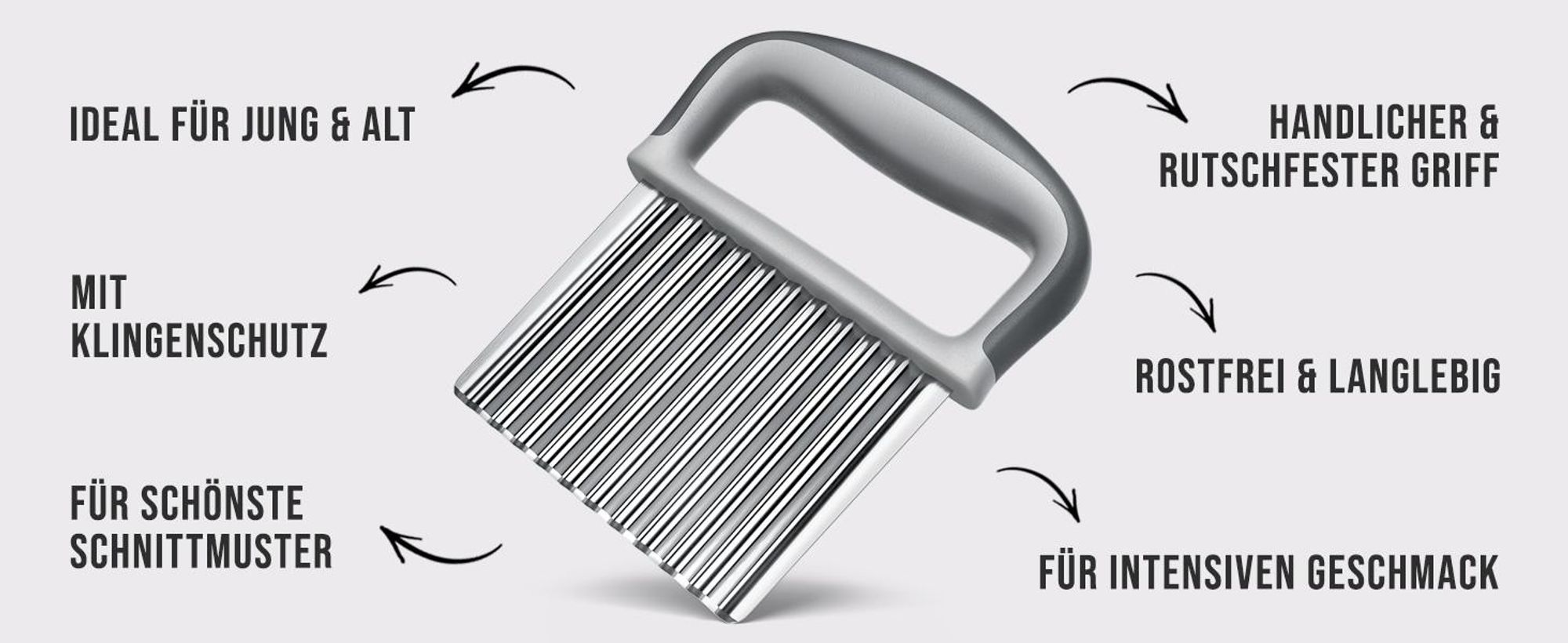 Edelfeld Wellenschneider für Pommes, Obst & Gemüse – [Besonders tiefe Wellen] Spülmaschinenfestes Wellenmesser – Riffelmesser für Erwachsene & Kinder