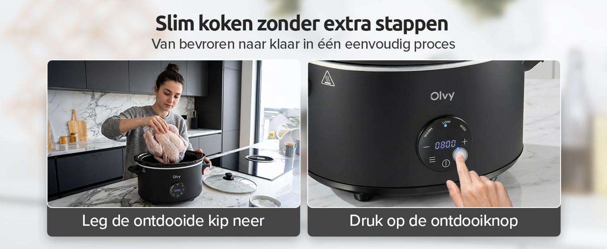 Olvy digitale slowcooker met timer – 6 liter slowcooker – pan van keramiek – inclusief kookboek
