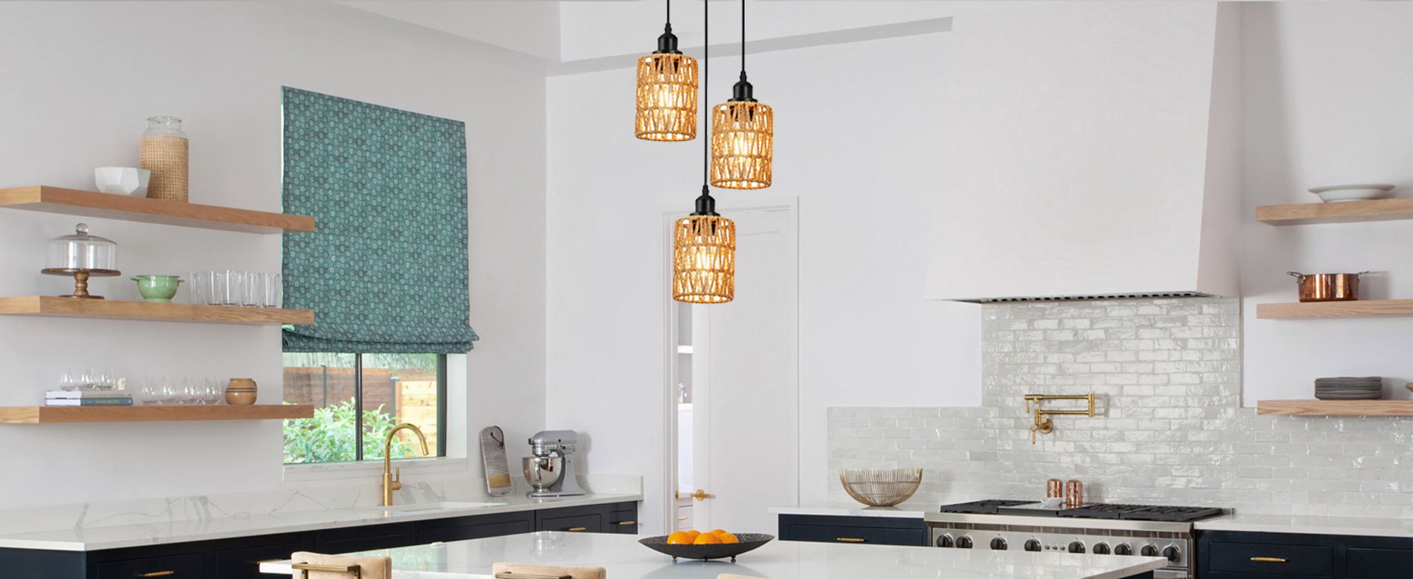 Pendelleuchte Boho Rattan Lampenschirm Hängelampe E27 3 Flammig Hängeleuchte Deckenleuchte für Esszimmer Küche Schlafzimmer Flur