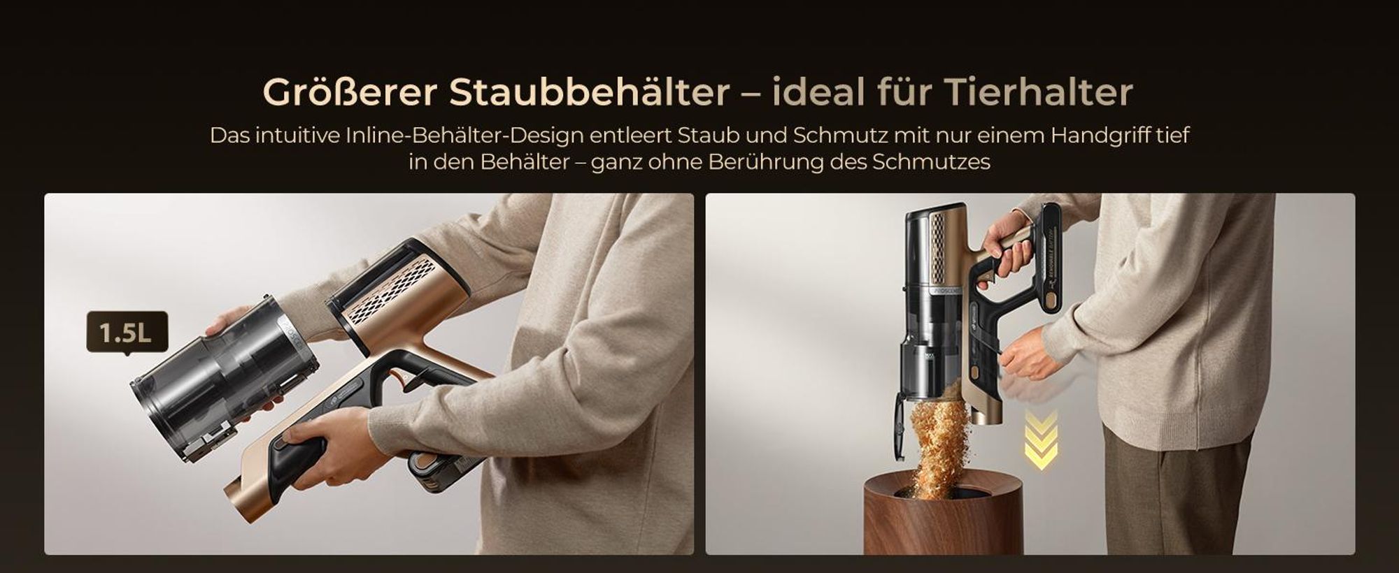 Proscenic P020 OnePass Akku Staubsauger Kabellos 680W/85KPA/70Min, Klappstange, zur Reinigung unter niedrigen Möbeln